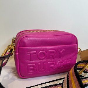 Tory Burch HOT pink camera double zipper bag